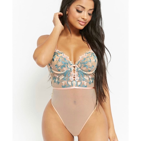 Forever 21 Other - NWT Forever 21 Floral Embroidered Mesh Bodysuit